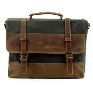 Canvas Leather Briefcase for Men Messenger