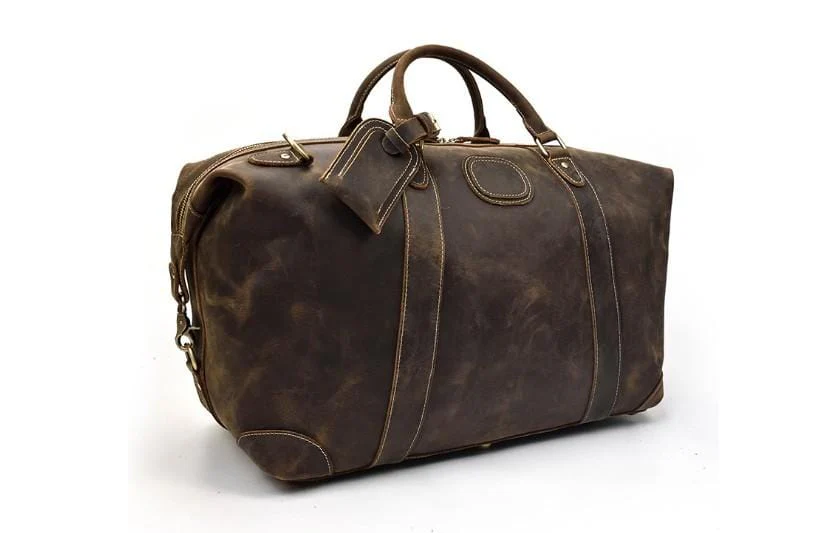Mens & Womens Brown Leather Weekend Luggage Bag – Bild 3
