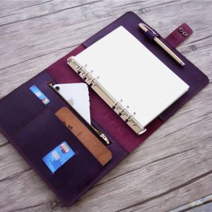 Personalized Refillable Purple Leather 6 Ring Binders Notebook