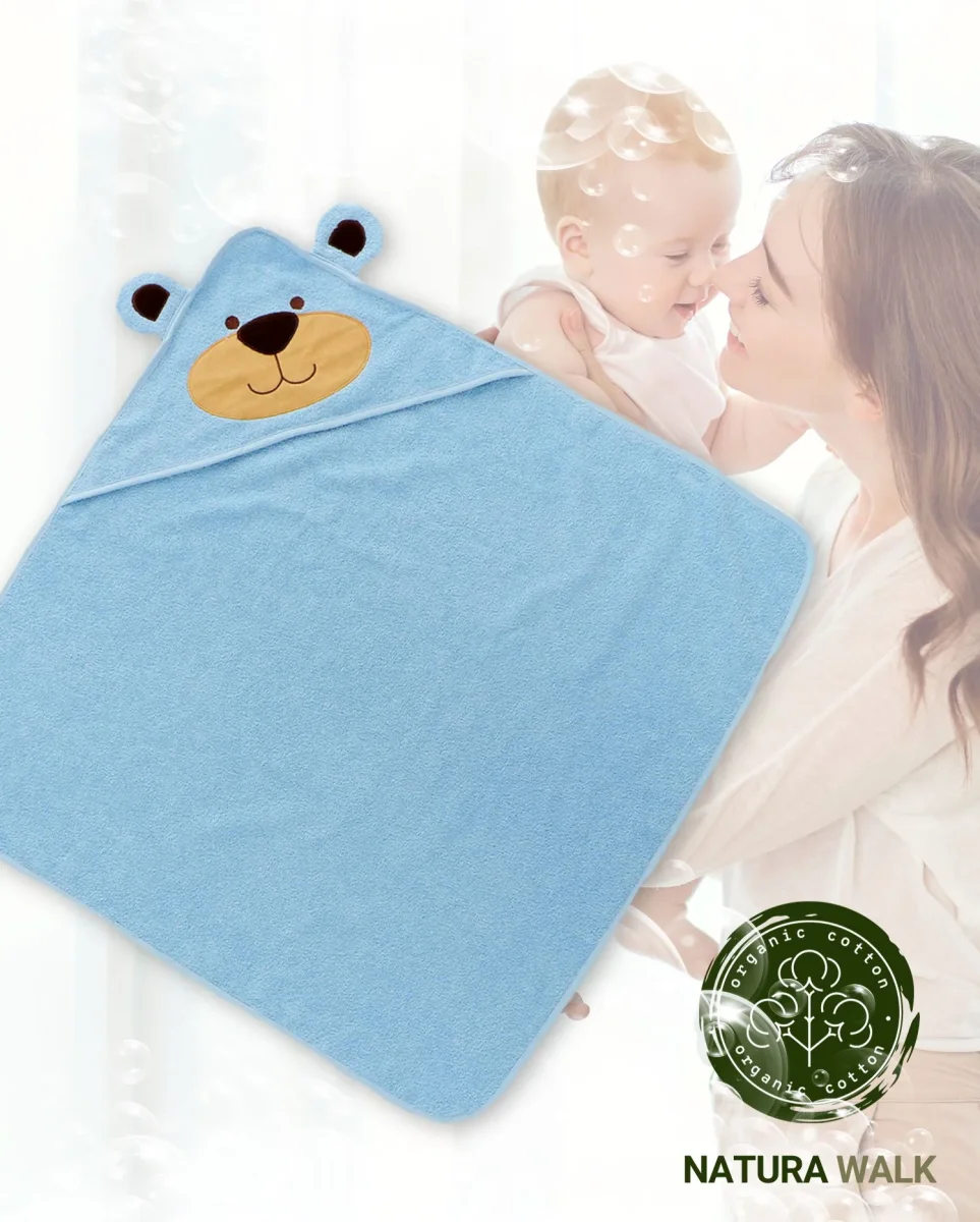 Babyhandtuch mit Kapuze | NATURAWALK | Bär - Blau | 80x80 cm | Bio-Baumwolle – Bild 2