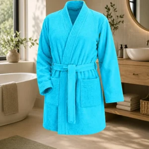 Kimono | kurzer Bademantel ohne Kapuze | LIST | Aqua | Woman | 100% Baumwolle
